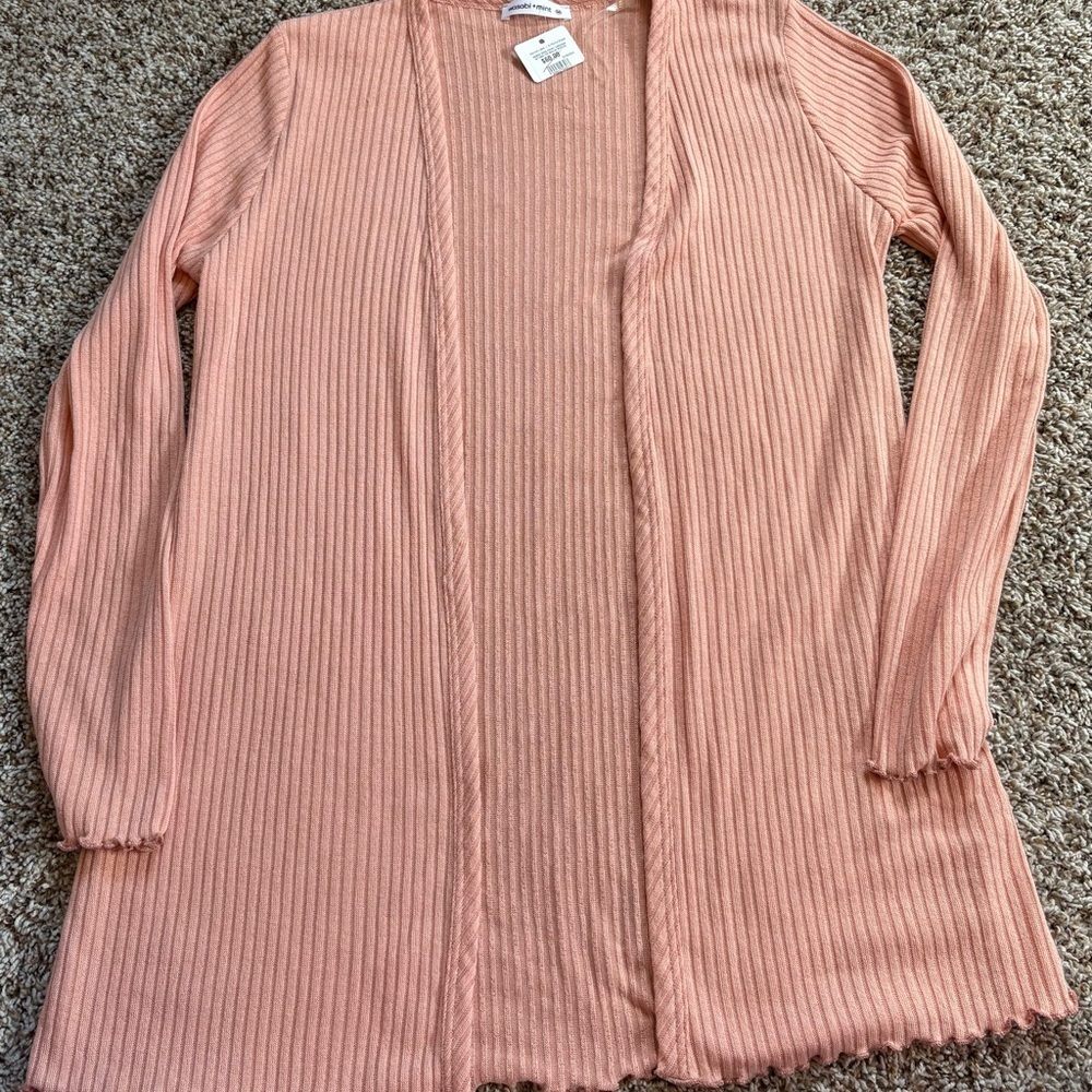 NWT Ribbed Blush Peach Cardigan & Cropped Tank Top Matching Two Piece Set Size M - Picture 6 of 11